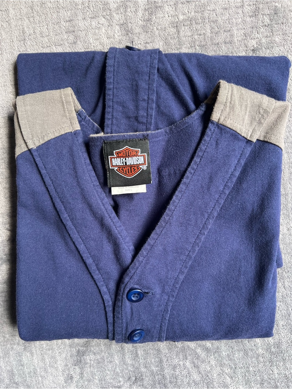 VTG 2000 Harley Davidson Baseball Jersey Sz Large Blue Gray Cotton Button Down - Picture 8 of 14